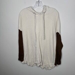 Earthbound Trading Co Hooded Knit Sweater Cream Brown Colorblock XL